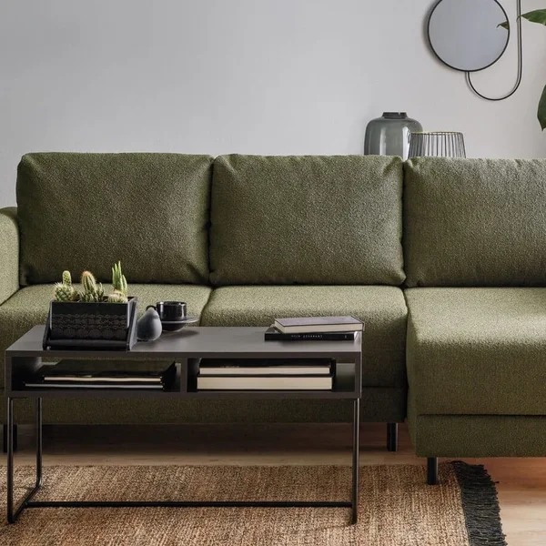 Sofa todos w zielonej tkaninie boucle